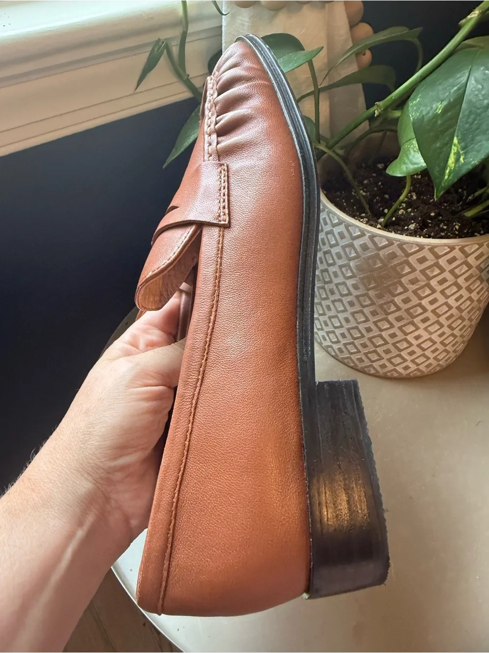 J Crew 9 Ruched Leather Loafer Saddle Camel Quiet Luxury Office Preppy Classic
